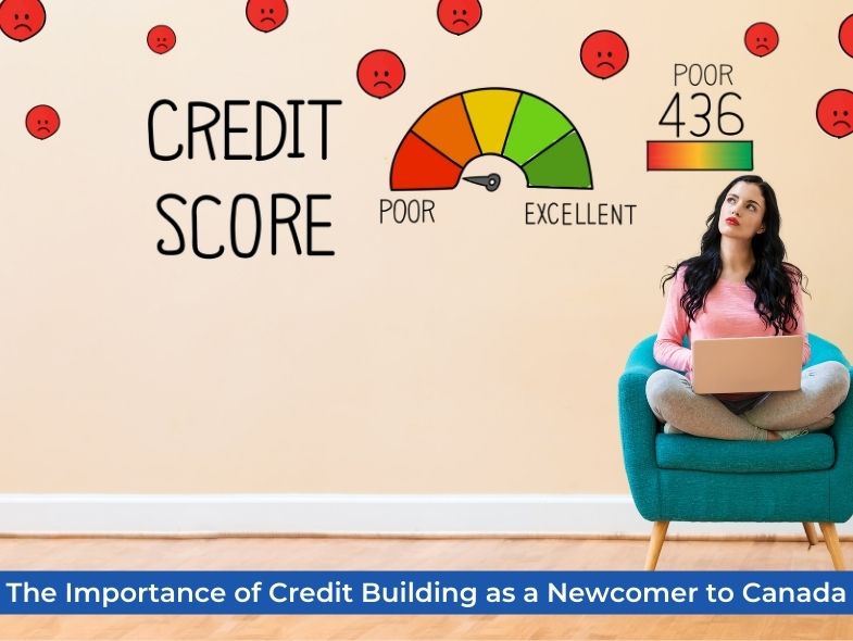 A woman looking on her right side, who is also thinking about building her credit score, must take action with her laptop.
